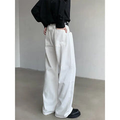 Threebooy American Wide-leg Straight Jeans Men Loose Casual Denim Trousers Neutral White Jeans Streetwear Pure Color Men Women Jeans Pants