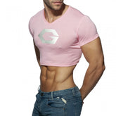 Threebooy Mens Male Club Round Neck T-Shirt Printing Crop Tops Summer Gym Running Sportswear Club Sexy Skinny Short Sleeve Cosplay Costume