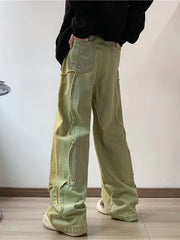 Threebooy Y2K Streetwear Washed Blue Old Baggy Stacked Jeans Pants For Men Clothing Straight Hip Hop Loose Denim Trousers