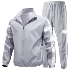 Threebooy Men's Spring Autumn New 2 Piece Tracksuit Set Reflective Logo Casual Running Sportswear Couple Outfits for Outdoor Jogging Wear