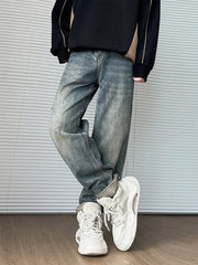 Threebooy Men's Fashion Korean Jeans Baggy Straight Vintage Denim Pants High Street Hip Hop High Quality Trousers Streetwear Male Clothes