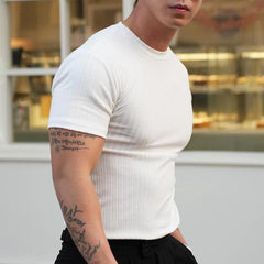 Threebooy Mens Fitness Shaping Elastic Casual T-Shirt Genderless 2024 New Sports Breathable Quick-Drying Solid Color Slim Top Unisex