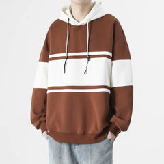 Threebooy Men's Fashion Colorblock Pullover Casual LooseFit Long Sleeve Trendy Drawstring Hoodie Sweatshirt Man Big Size Tops