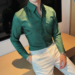 Threebooy Clothing Men Spring High Quality Business Long Sleeve Shirts/Male Slim Fit Solid Color V-Neck Office Dress Shirt