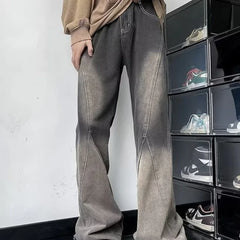 Threebooy Y2K Streetwear Vintage Grey Baggy Flare Jeans Pants For Men Clothing Loose Old Wide Leg Long Trousers Pantaloni Uomo
