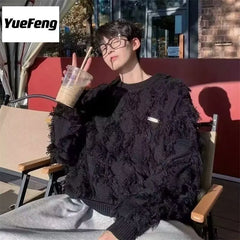 Threebooy Retro Fringed Sweater Loose and Lazy Niche Knitted Sweater Trendy Brand Sweater for Men