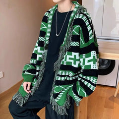 Threebooy Sweater Men Trendy Couple Wear Loose Lazy Tassel Knitted Cardigan Men Jacket