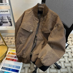 Threebooy American Retro Workwear Jacket Men Women Clean Fit Vintage Fashion Loose Casual Spring Autumn Outerwear Zipper Up Coat