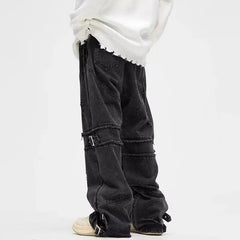 Threebooy Y2K Streetwear Black Baggy Ripped Stacked Jeans Cargo Pants For Men Clothing Straight Denim Trousers Pantalon Homme
