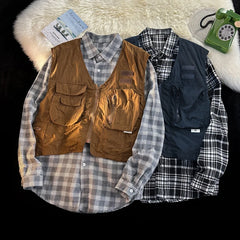 Threebooy American Outdoor Multi-function Short Vest Jacket Basic Commuting Versatile Vest Cityboy Workwear Waistcoat Aesthetic Urban Chic