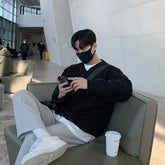 Threebooy Men's Casual Knitted V Neck Pullover Sweater Light Luxury Korean Solid Color Leisure Long Sleeve Tops Autumn Winter Knitwear