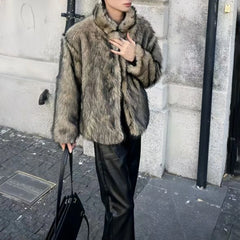 Threebooy Men Faux Fur Furry Warm Coat Autumn Winter Streetwear Fashion All-Match Trend Youth Soft Casual Comfort Coat Men'S Clothing