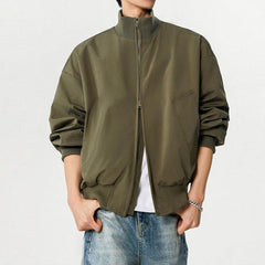 Threebooy Men's Solid Color Long-Sleeved Flight Jacket American Retro Fashion Unisex Trendy Street Loose Casual Breathable Niche Men's Top