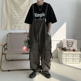Threebooy Japanese Style High-end Overalls Men's 2025 Vintage High Street Overalls Straight Unisex Oversize American Retro Jumpsuit Chic