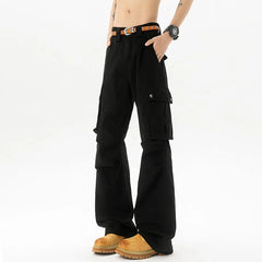Threebooy Cotton Wide Leg Cargo Pants man Loose Fit Multi Pocket Casual Streetwear Comfortable Workwear Trousers Men Trendy Fashion