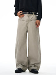 Threebooy 100% Cotton Wide-leg Jeans Men's Autumn Fashion Pocket Design Casual Trousers Loose American High Street Y2K Denim Pants