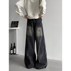 Threebooy Jeans Men baggy Wide Leg Washed Marble Jeans Vintage Comfort Denim Pant Relaxed Fit Casual Trousers Trend Streetwear Urban Style