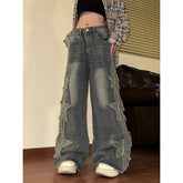 Threebooy Y2K Streetwear Star Patch Embroidery Baggy Stacked Jeans Pants For Men Clothes Wide Leg Old Straight Denim Trousers