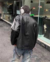 Threebooy Retro High Street Striped PU Leather Jacket Korean Fashion New Zipper Jackets for Men Harajuku Long Sleeve Coats Streetwear