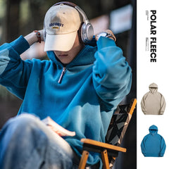 Threebooy Casual Double-sided Polar Fleece Hoodies Autumn Winter Men's Half-zip Padded Pullover Jacket Khaki Warm Sweatshirt