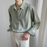 Threebooy Luxury Spring Clothing Men's Casual Turn Down Collar Texture Shirts Vintage Buttons Solid Color Long Sleeve Leisure Clothes
