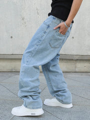 Threebooy Spring Autumn Men Baggy Jeans Oversize Straight Loose Casual Denim Trousers Solid Color Streetwear Fashion Y2k Wide Leg Pants