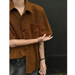 Threebooy Rice White Hollow Out Shirts for Men Handsome Lapel Blouse Ice Silk Sexy Fashion Men Clothing Male Mesh Short Sleeve Shirts