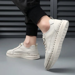 Threebooy Men's Spring Autumn New Style Genuine Leather Soft Bottom Breathable Casual Shoes Trendy Versatile Casual Men's Flat Sho