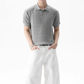 Threebooy New Trendy Jacquarded Men Polo Shirt Light Luxury Casual Business Solid Color Knitted Short Sleeve T-shirt Fashion Stretchy Tops