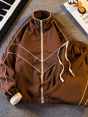 Threebooy American Hip Hop Tracksuit Spring Autumn Trendy Sportswear Jacket Men's Suit Korean Boys Handsome Casual Matching Two-piece Set