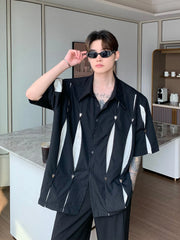 Threebooy Summer Fashion Korean Short Sleeve Men Shirt Loose Casual Shoulder Pad Shirt Turn-down Collar Pocket Simple Shirts