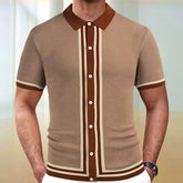 Threebooy Men's Business Slim-fit Knit Polo Shirt Light Luxury Leisure Button-down Short Sleeve Shirts Breathable Patchwork Knitwear M-3XL