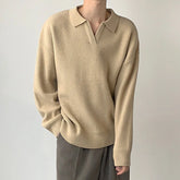Threebooy Men's Light Luxury V Neck Knit Pullover Sweater Leisure Vintage Solid Color Long Sleeve Basic Shirt Korean Streetwear Knitwear