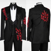 Threebooy Modern Wedding Groom Tuxedo 2 Pieces Blazer Pants One Button Crystals Diamond Flowers Formal Occasions Party