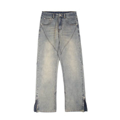 Threebooy New High Street Baggy Jeans Men Hip Hop Fashion Washed Straight-leg Denim Pants Distressed Y2K Streetwear Jean Trousers