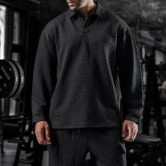 Threebooy Autumn Winter Fashion Trend Solid Color Long-Sleeved Polo Shirt Simple Printing Casual Sports Sweater Mens Loose Bottoming Shirt