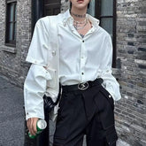 Threebooy Spring And Summer Men's Solid Color Stitching Long-Sleeved Shirt Retro Fashion Trend High Street Loose Casual Niche Men's Tops