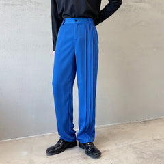 Threebooy Korean Trendy Design Pleated Trousers Men's Casual Floor Suit Trousers Bottom Suit Pants Blue black Clothing Pants S-XL