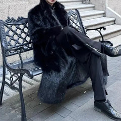 Threebooy Mens Faux Fur Furry Warm Coat Autumn Winter Streetwear Fashion Trend Youth Soft Casual Comfort Mid-Length Coat Men'S Clothing