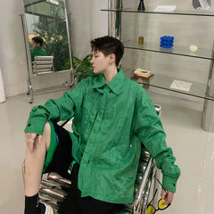 Threebooy Men's Green Color Tie Show Fashion Trend Hawaiian Shirts High-quality Lapel Collar Streetwear Shirts Camisa Masculina