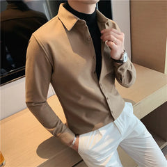 Threebooy Clothing Men's Winter Warm Long-Sleeved Shirts Men Fake Two Piece Knit Sweaters+Shirts Man Lapel Thickening Casual Shirts
