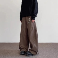 Threebooy Spring American Retro Rivet Drape Trousers for Men Women Trendy Wide-leg Straight Versatile Casual Pants