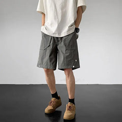 Threebooy American Casual Shorts High-end Quick-drying Workwear Charge Shorts Korean Men's Summer Loose Rivet Cargo Half Pants Streetwear