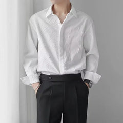Threebooy Solid Color Button Long-sleeved Cardigan French Shirt Men's Clothing Loose Casual Texture Jacquard Shirt Korean Style Top