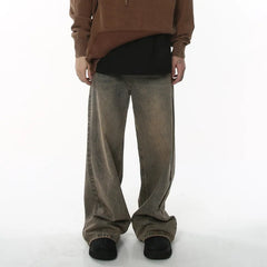 Threebooy Spring Men's Baggy Jeans Worn Out Loose Wide Leg Denim Pants Chic Distressed Streetwear Vintage Male Trousers