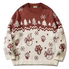 Threebooy American Cartoon Christmas Knitted Sweaters Vintage Crew Neck Color Matching Pullovers Causal Loosed Fresh Couple Jumpers Winter