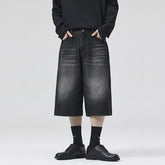 Threebooy Oversized Baggy Men's Denim Shorts Summer Fashion Retro Casual Loose Wide-leg Calf-length Jeans Harajuku Y2K Streetwear