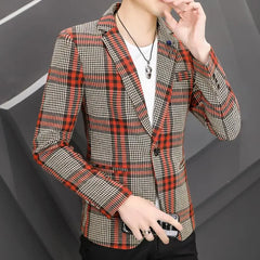 Threebooy New Men's Suit Jacket Spring Autumn Street Men's Plaid Suit Jacket Casual Business Brand Clothing Men Slim Blazer Masculino