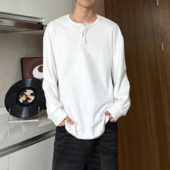 Threebooy Warm Henry Collar Long Sleeve T shirt For Men Spring Autumn Casual Mens T-shirts Unisex Tee Tops Classic Clothes Men's T-Shirts