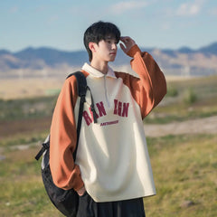 Threebooy Preppy Spliced Polo Shirt Sweatshirt Men's Spring Autumn Raglan Sleeves Trendy American Loose Versatile Casual Jacket